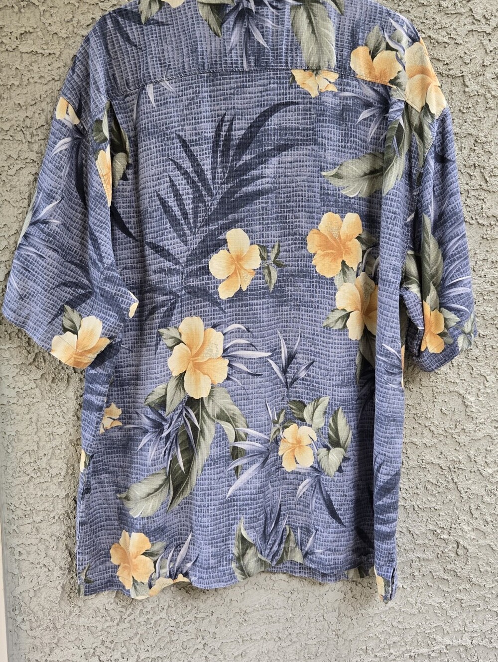 Tommy Bahama Silk Blue Shirt with Yellow Floral Print - Picture 5 of 10